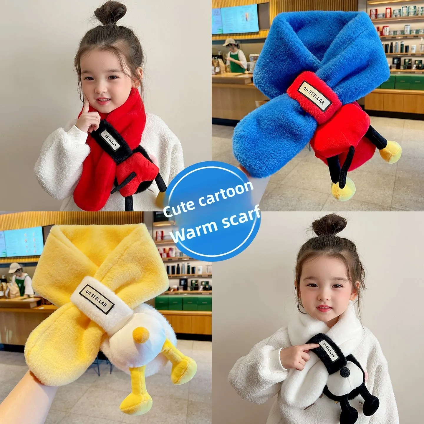 2025 어린이 미키 스카프 겨울 플리스 안감 두꺼운 따뜻한 숄 아기 만화 크로스 스카프 어린이 겨울 선물 미니소
