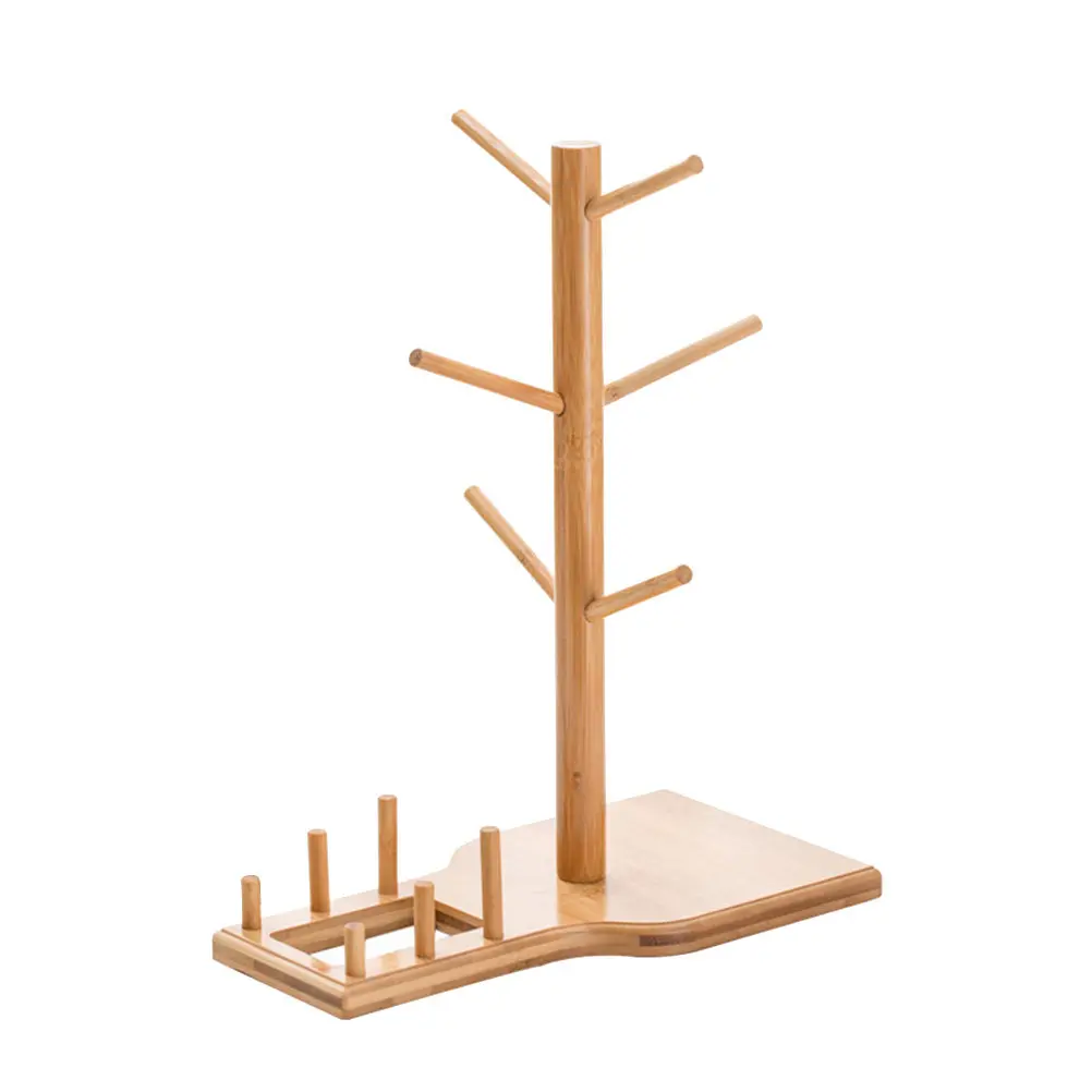 6-Cup Bamboo Hanging Mug Rack Premium Wood Cup Organizer Stand for Kitchen Counter Coffee Table Dining Centerpiece Home view 5