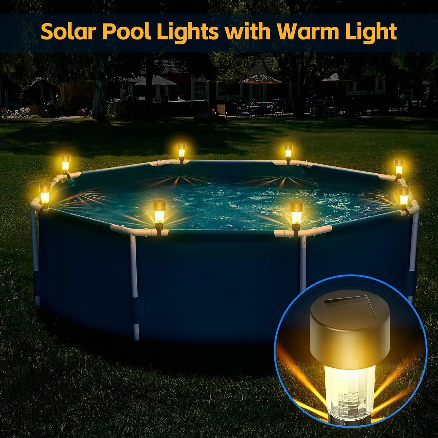 6 Pack Solar Pool Lights - Waterproof LED Lights for Pool Decoration,Outdoor Swimming Pool Accessories with Warm White Lights