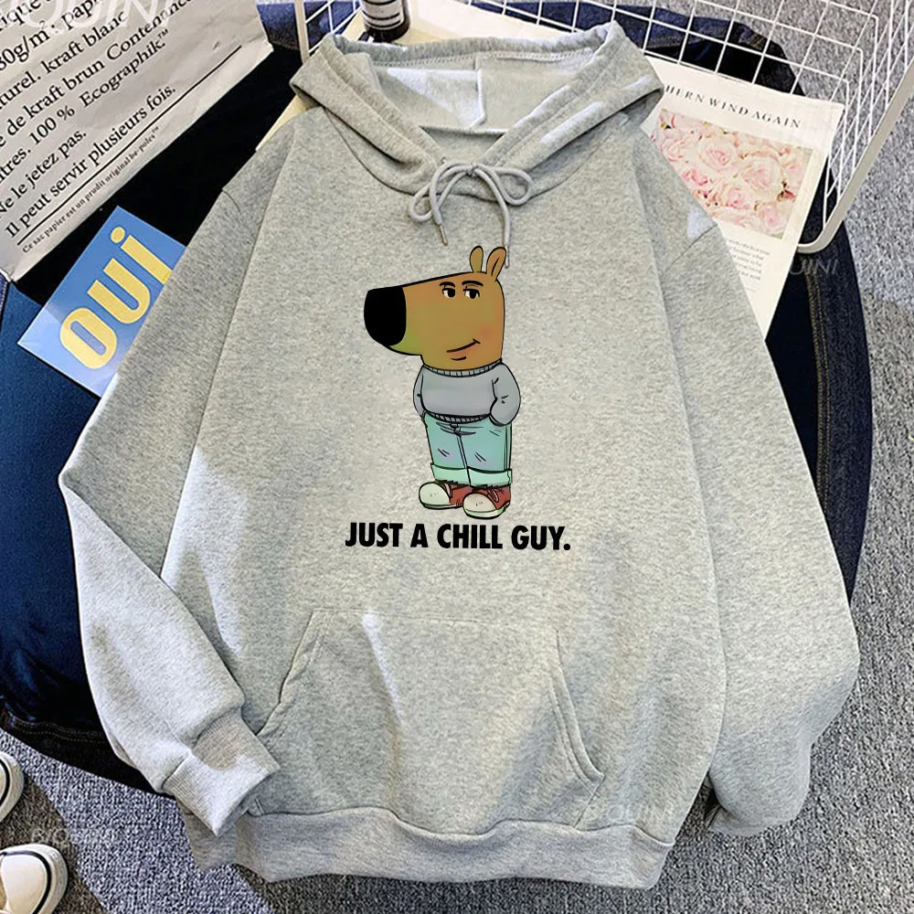 Just A Chill Guy hoodie bermotif uniseks, Sweatshirt motif kartun lucu, pullover musim dingin pria/wanita, kaus grafis lengan panjang untuk pria/wanita