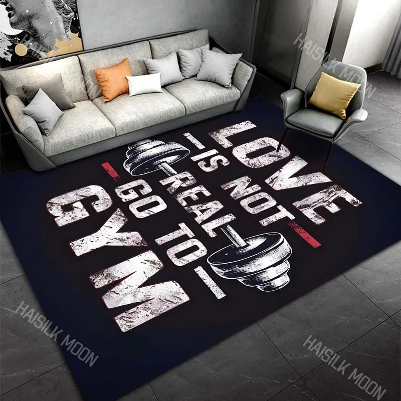 1PC Motivational gym slogan dumbbell poster typography Carpet for Living Room Bedroom Sofa Home Decor Rus Non-slip Floor Mat