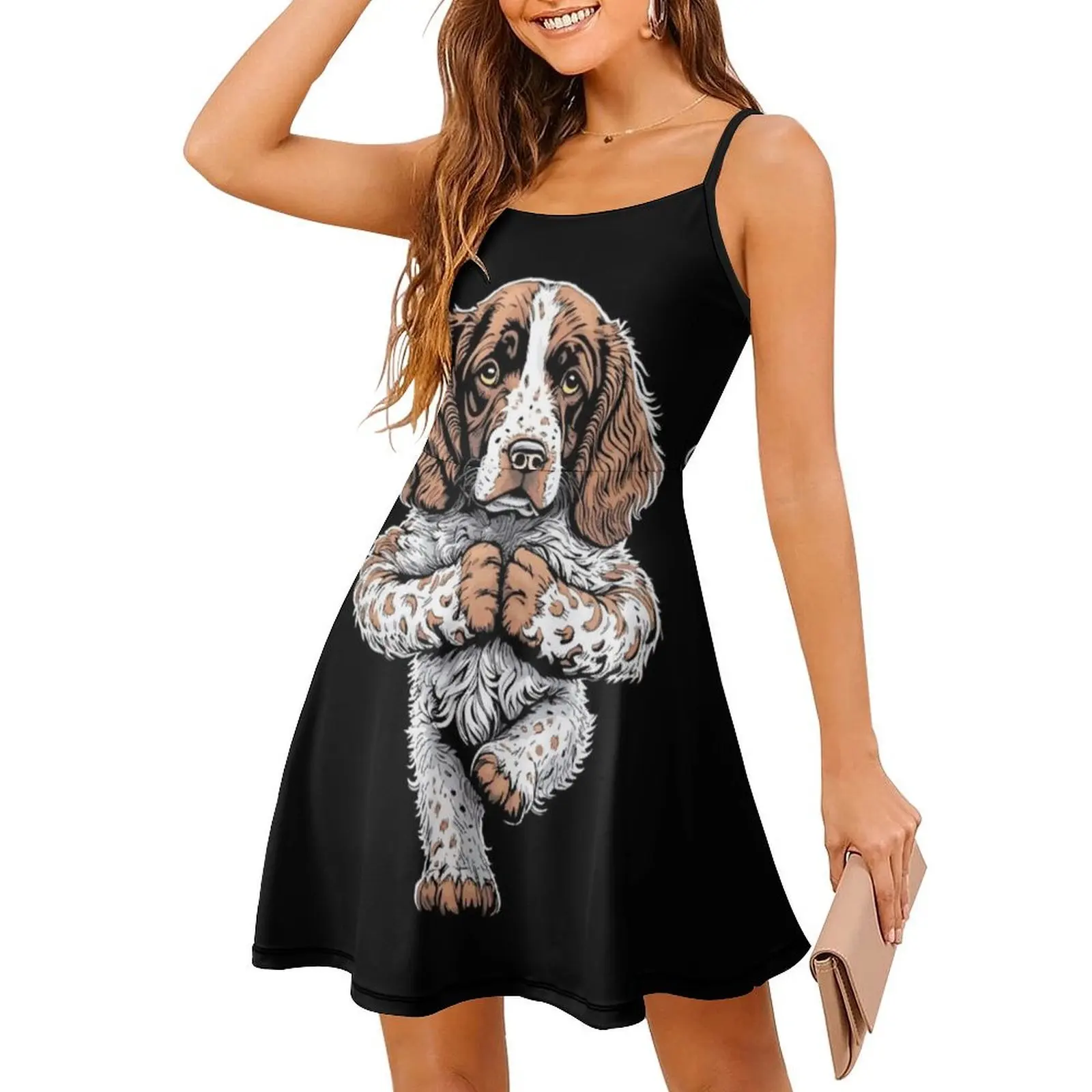 Anglais Springer épagneul Yoga chien chiot drôle arbre Pose femmes Hip Hop Streetwear robe graphique imprimé fête Club porter anglais