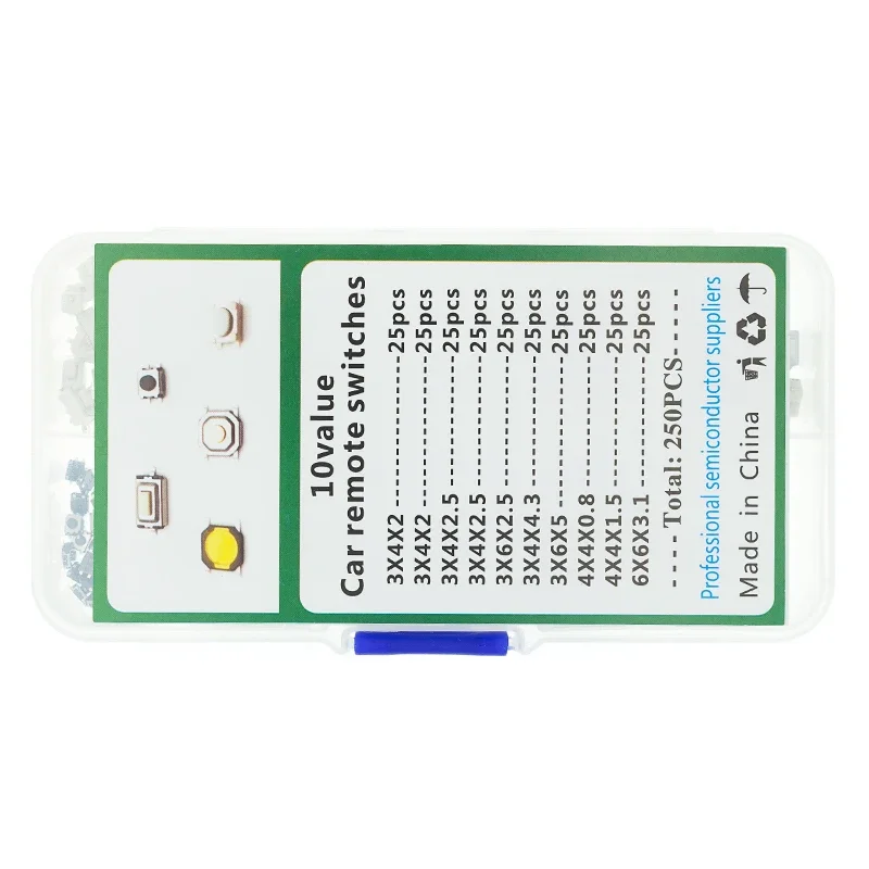 250PCs 10 types tactile push button touch switch remote keys button kit microswitch