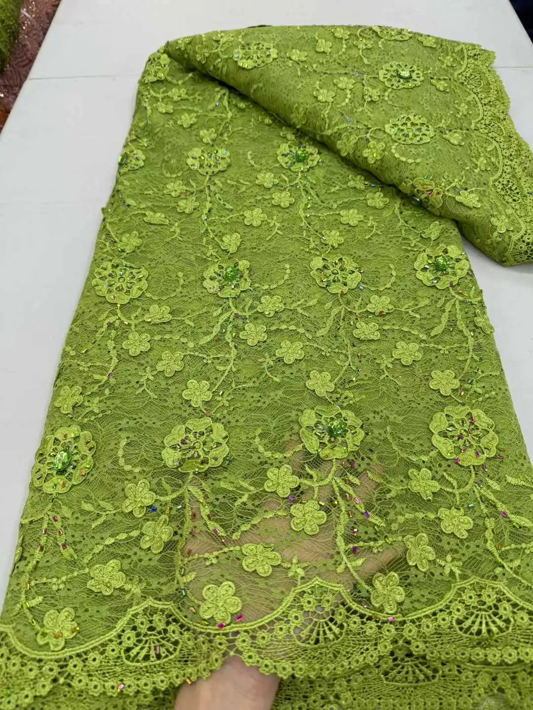 

Nigerian Tulle Lace Fabric for Sewing, Wedding Embroidery Dress, Chiffon,Sequins Party Guipure, High Quality, 5Yard