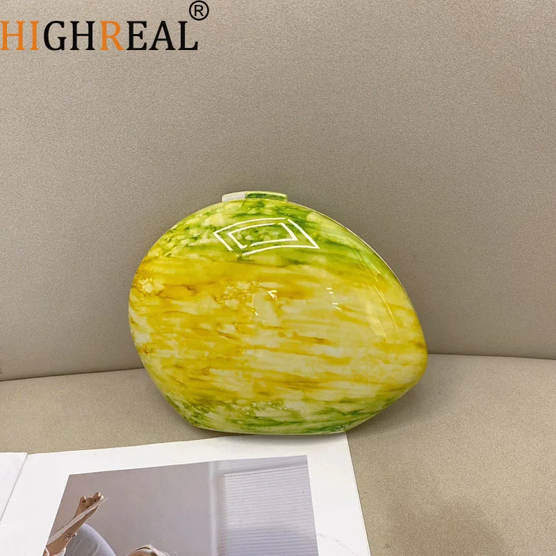 

European and American Design Marble Evening Bag New Goose Egg Acrylic Shell Bag Banquet Wedding Party Chain Shoulder Bag