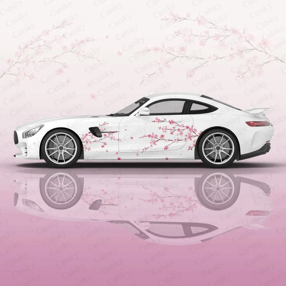 Red Flower Women Car Graphic Decal Protect Full Body Vinyl Wrap Modern Design Image Hood Wrap Sticker Decorative Car Decal