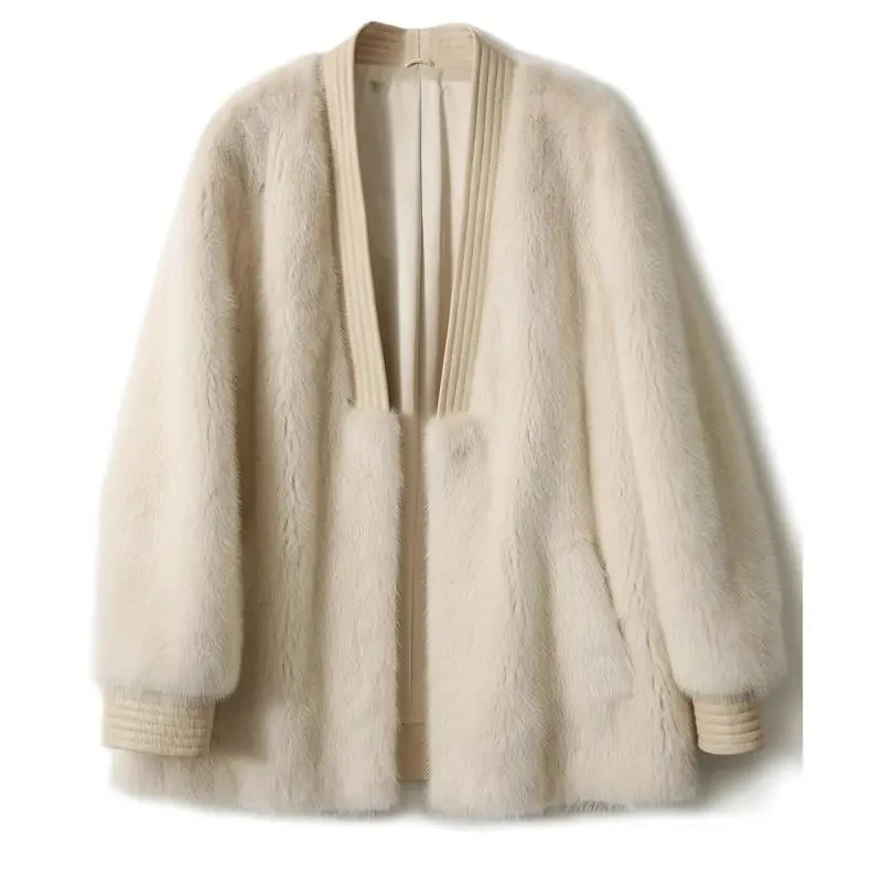 Autumn Winter Woolen Jacket 2026 New Lmitation Mink Velvet Women's Clothes Outeawer Solid Color Fashion Cardigan Female Coat