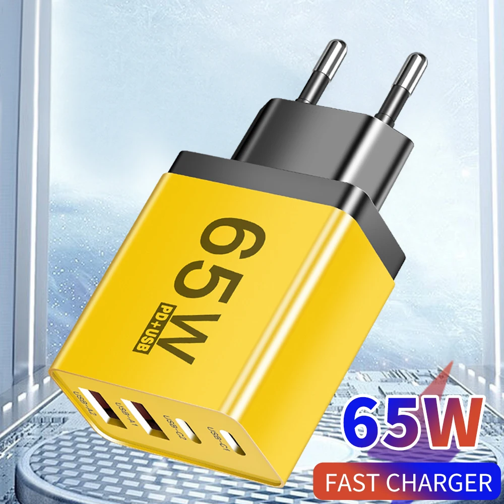 65W USB C Charger 4 in 1 Mobile Phone PD USB High Speed Charging Wall Adapter For iPhone 17 Samsung Huawei Xiaomi Quick Charger