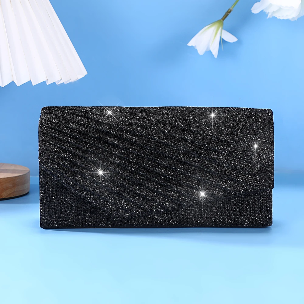 

New pleated evening bag - elegant socialite banquet party dress handbag with detachable chain shoulder bag