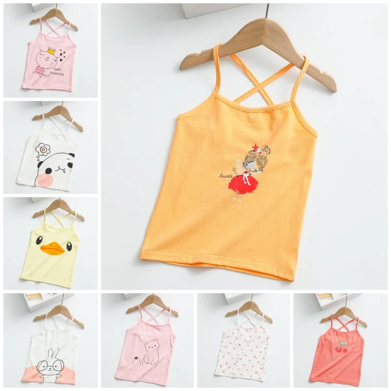 

【LF】Girls Camisole Cotton 90-150cm Kids Vest Solid Color Singlet Undershirt Children Sleeveless Garment for Summer