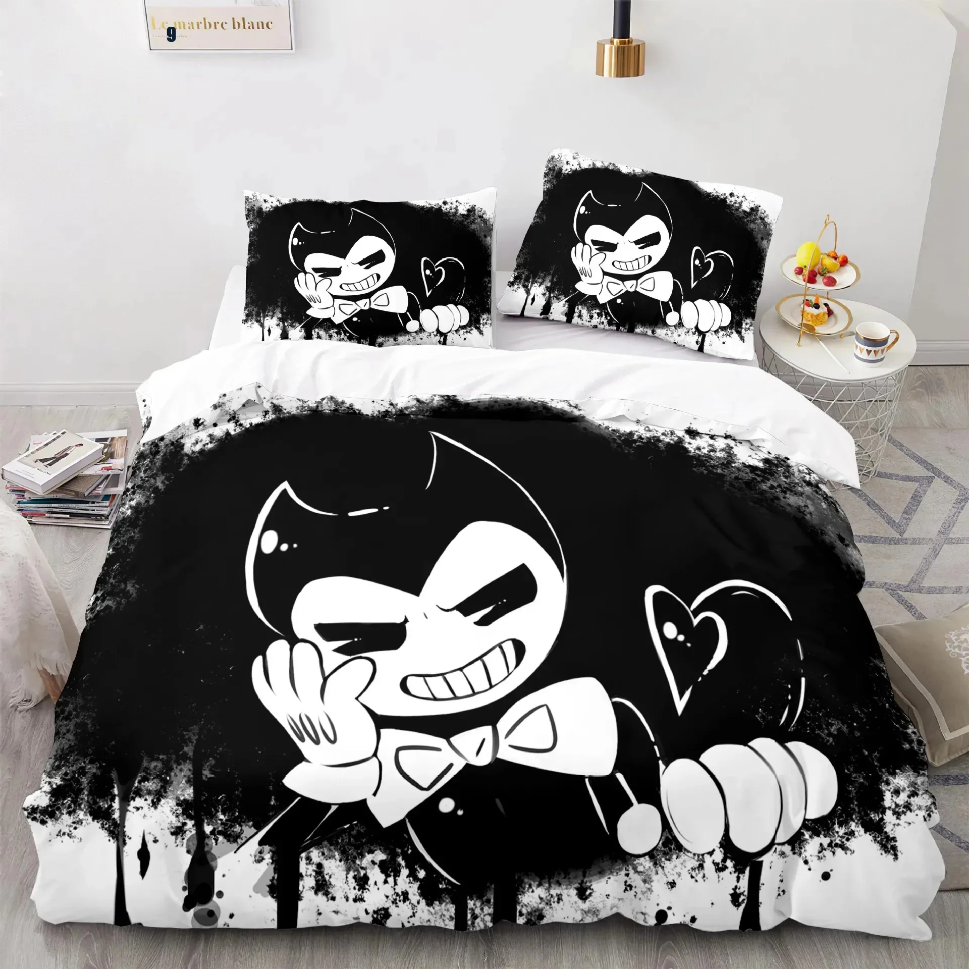 

Bendy And The Ink Machine Quilt Cover Bedding Set,Children's Soft Bed Cover,Cartoon Single Double Full King Bed King Bed Set