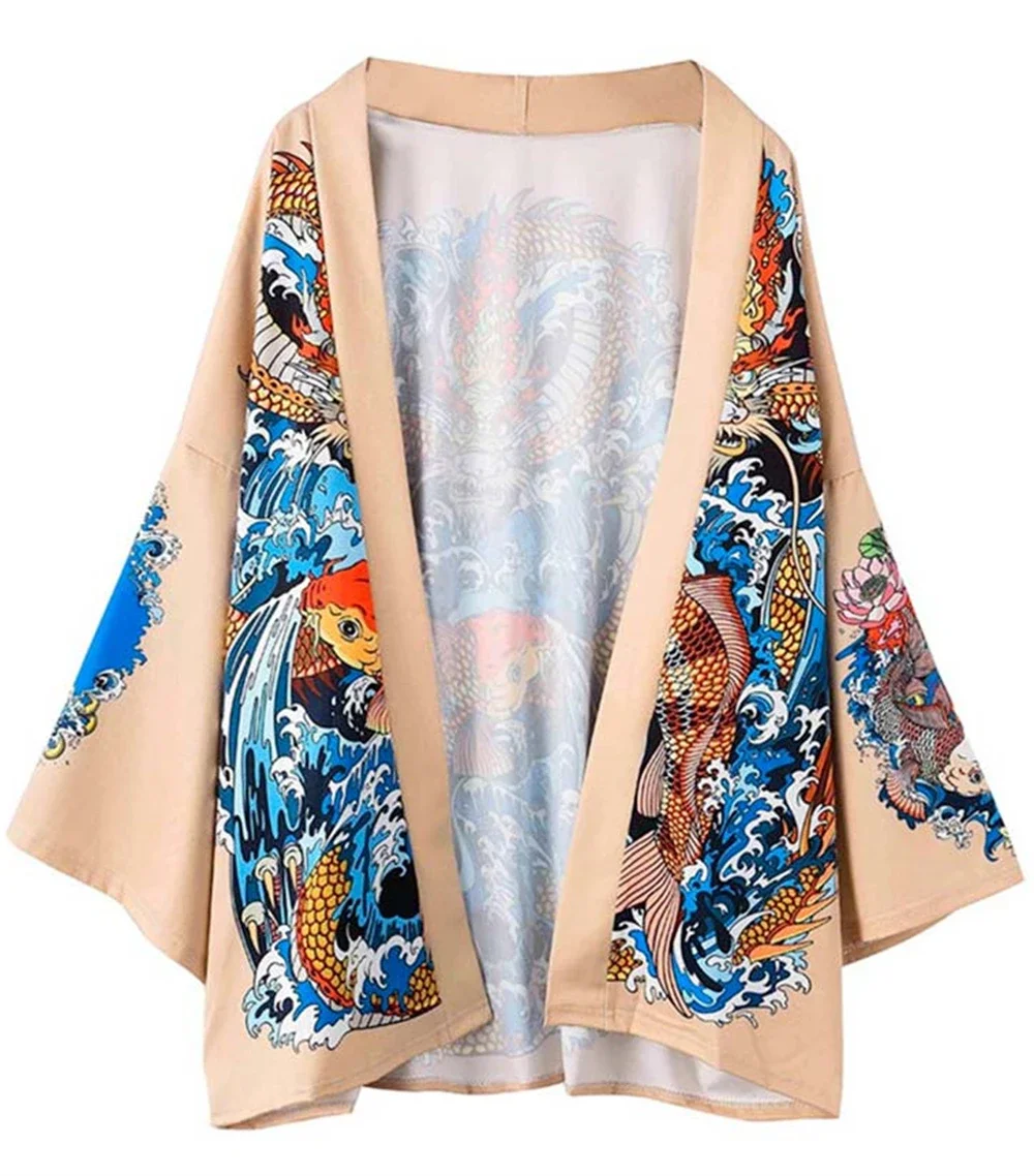 

Handsome Chinese Dragon Totem Print Men's Kimono Cardigan Daily Casual Men's Tops Large Size Comfortable Japanese Kimono