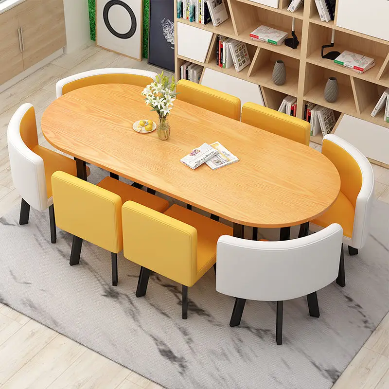 Rectangular office meeting negotiation reception leisure commercial lounge area household dining table combination for 6 people