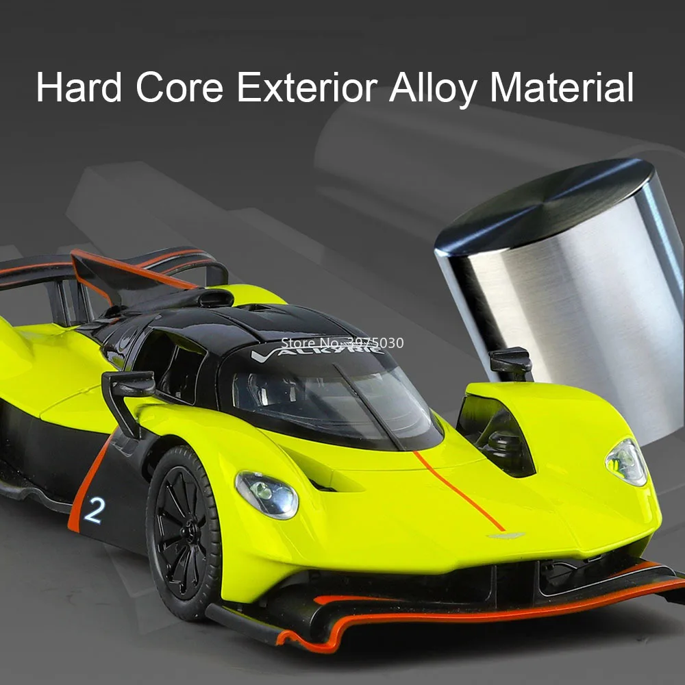 Modelos Valkyrie fundidos a presión de aleación 1:24, coches de juguete con música ligera, puertas de vehículos en miniatura, adorno de modelo de coche deportivo abierto