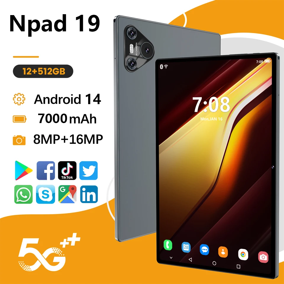 

2025 New Product Global Version Pad 7 Pro Android 14 Tablet 12GB+512GB 10inch 7000mAh 5G Dual SIM GPS WiFi Tablets PC