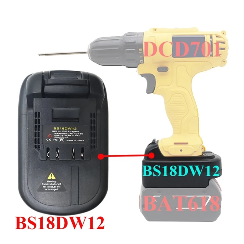 BS18DW12 Adapter Converter For  18V Li-Ion Battery For Dewalt 12V 10.8V Tool