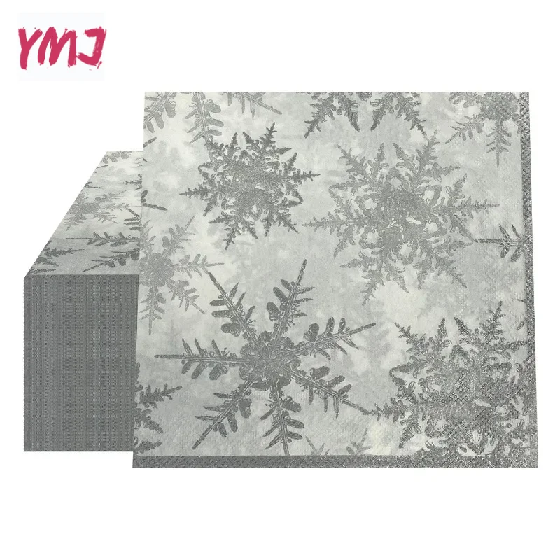 Christmas Series Party Decoration Paper Napkins Winter Snowflake Printed Paper Placemats Wine Glass Flower Paper 2-Ply 20pcs/Pac