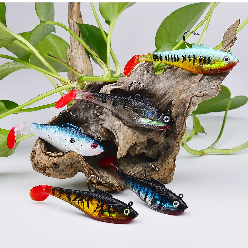 1/5 Stück Künstlicher Weichköder mit Jigkopf 3,6g 9,5g 24,6g Jigging-Weichköder Gummi-T-Schwanz Angelköder Schwimmköder für Barsch und Hecht – Detail 10