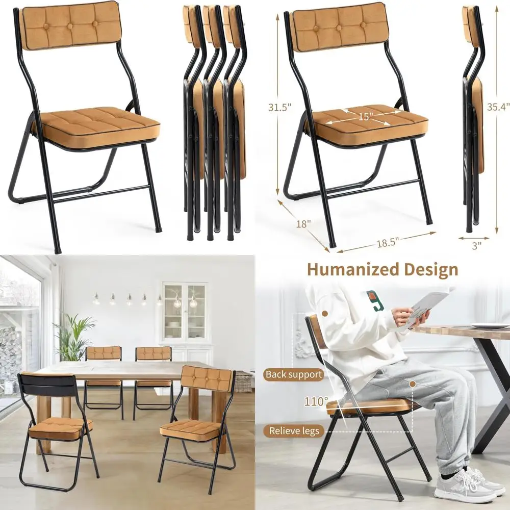 

Folding Cushioned Chairs 4-Pack - Portable Dining Chairs with Cushion, Ideal Extra Seating for Kitchen and Guests