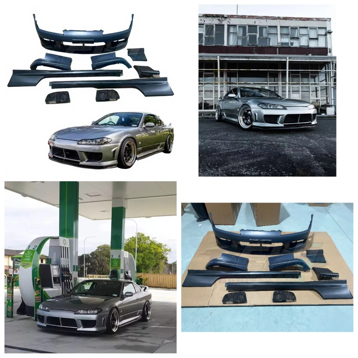 

STLF S15 Body Kits Part Whole Set PP S15 Front Bumper Side Skirt With Fog Lamp Holes Modification Bodykit Accessor