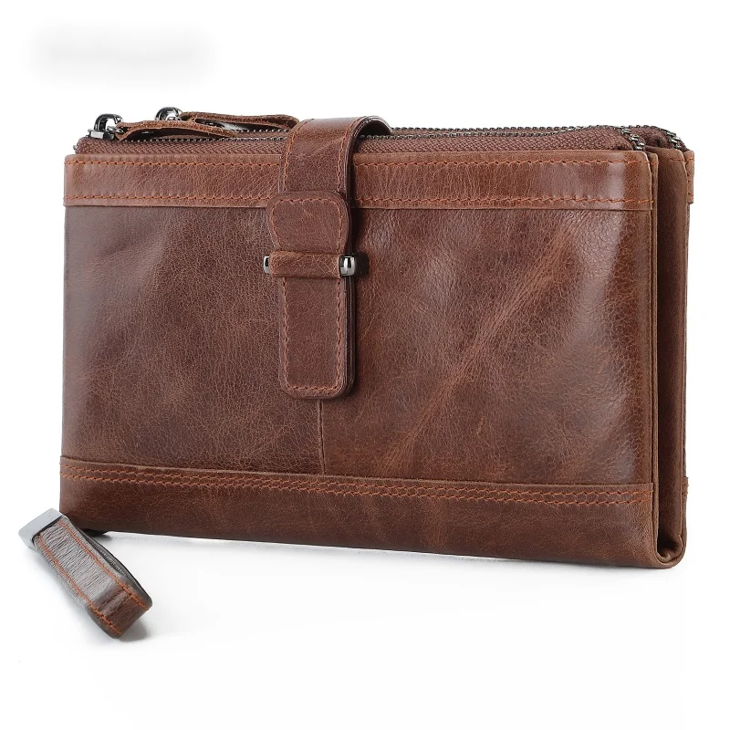 Bolsa longa dos homens Business Vintage Vaca Couro Clutch Man Carteira Marca Longa Carteira Para Homem Casual Handhold Bag Bolsa Masculina