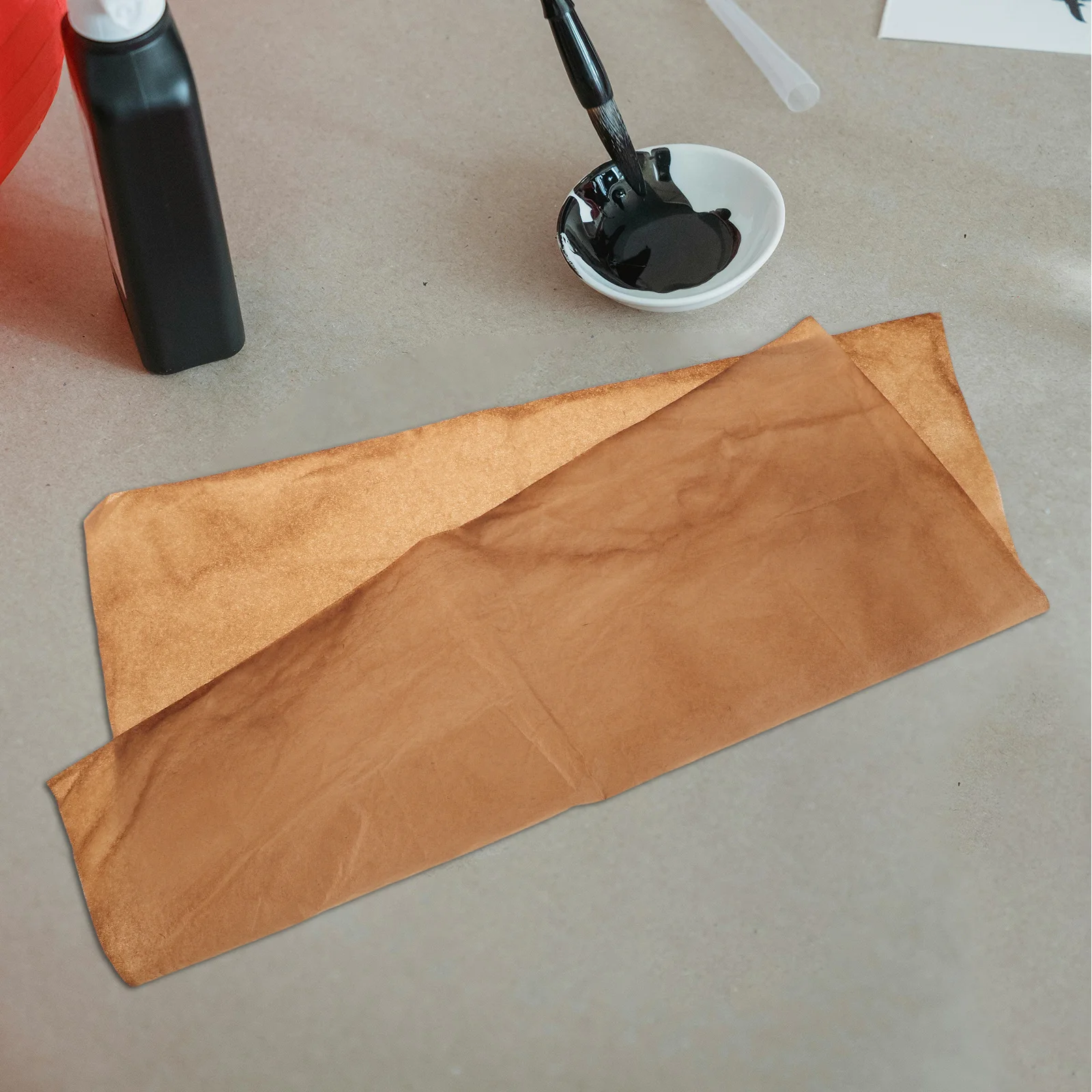 50Pcs Handmade Semi-Raw Rice Paper Traditional Ancient Craft Calligraphy Practice Sheets Retro Vegetation-Dyed Ink Absorption