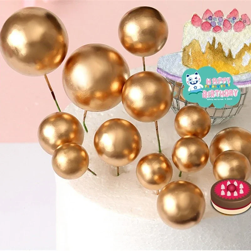 5-20pcs Golden Ball Cake Topper Birthday Party Cupcake Topper For Baby Shower Birthday Christmas Party Supplies Cake Decoration