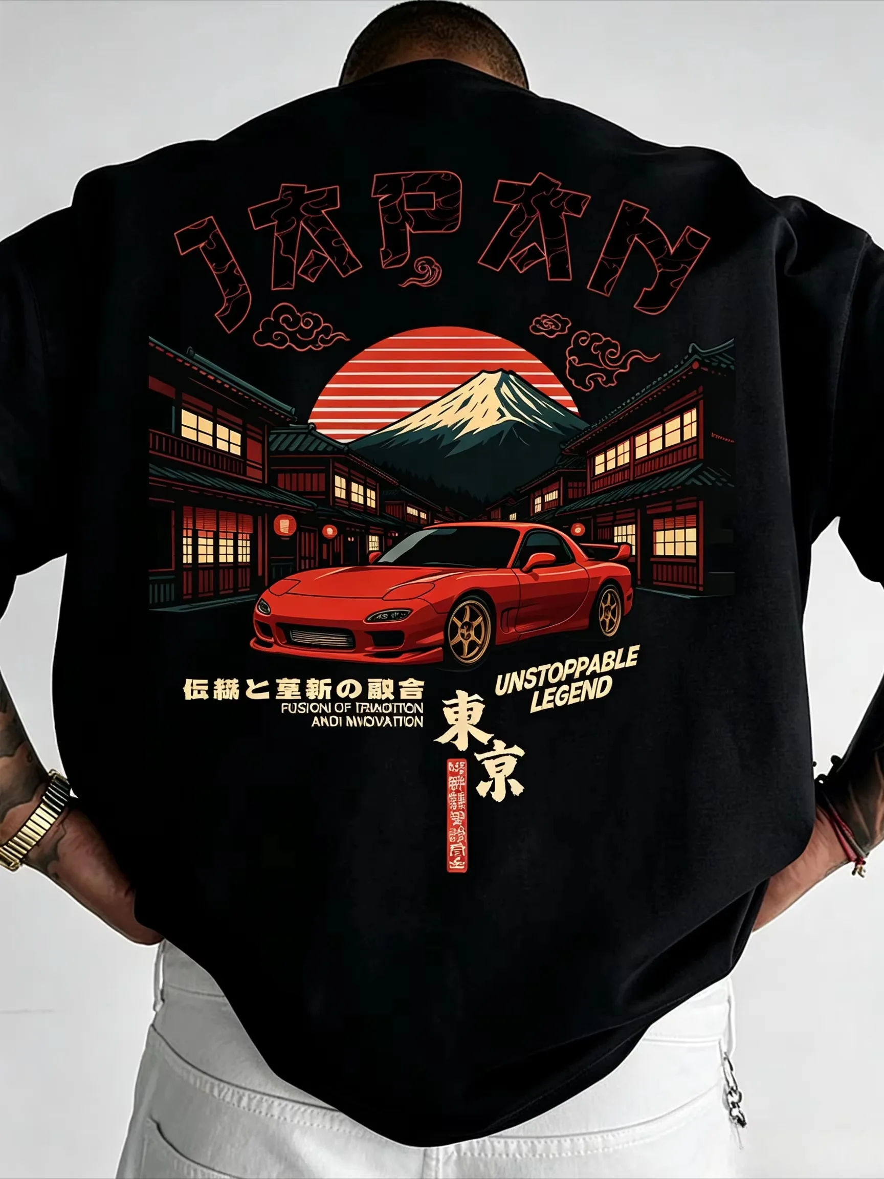 2026 New JDM Unisex Oversized T Shirt Family Matching Streetwear Japan Fuji JDM Red Sport Car Back Print Short Sleeve Tee