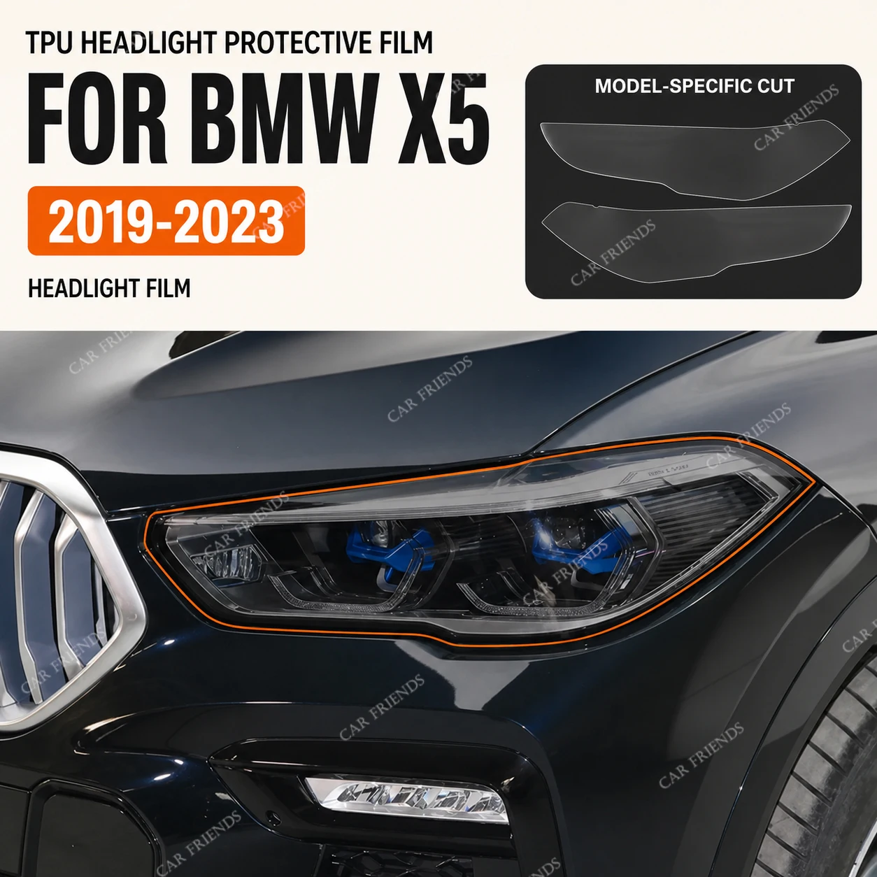 Custom Fit Pre-Cut TPU Headlight Protective Film Wrap for BMW X6 G06 2020-Present Smoked Black Tint