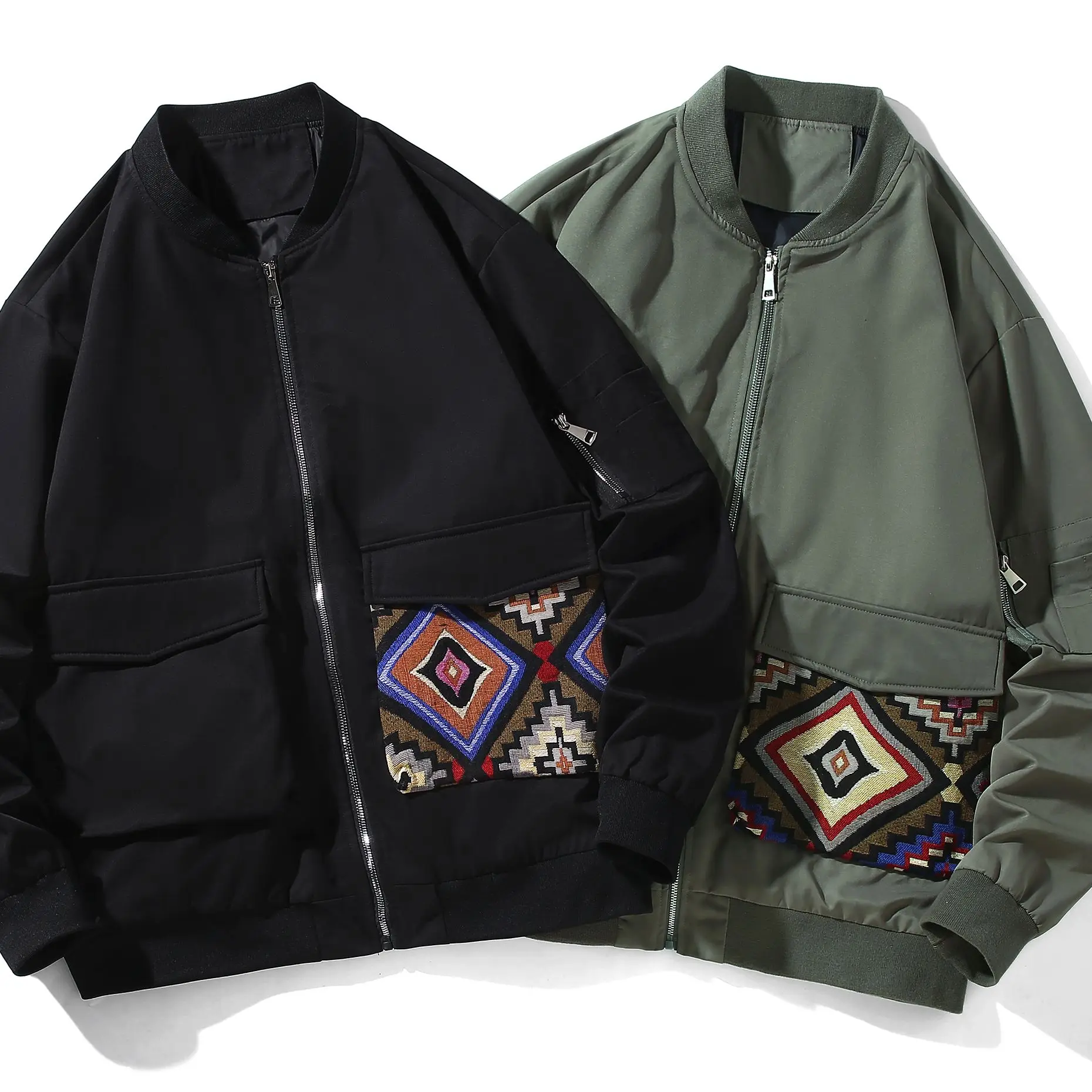 

Men's plus-size embroidered baseball uniform Flight suit Spring fall zipper Youth casual embroidery loose plus fat jacket