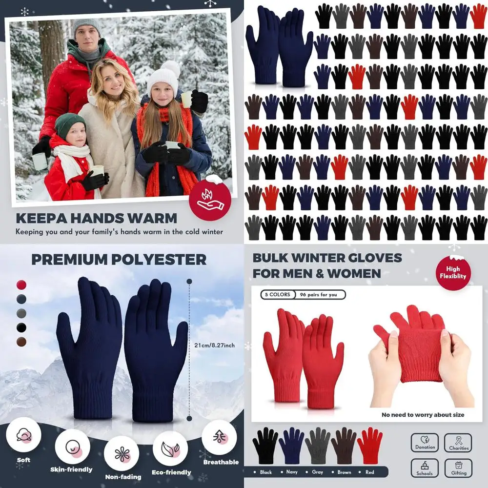 

Bulk 96 Pack Stretchy Warm Knit Gloves - Full Finger Thermal Gloves for Men & Women - Cozy Winter Gift