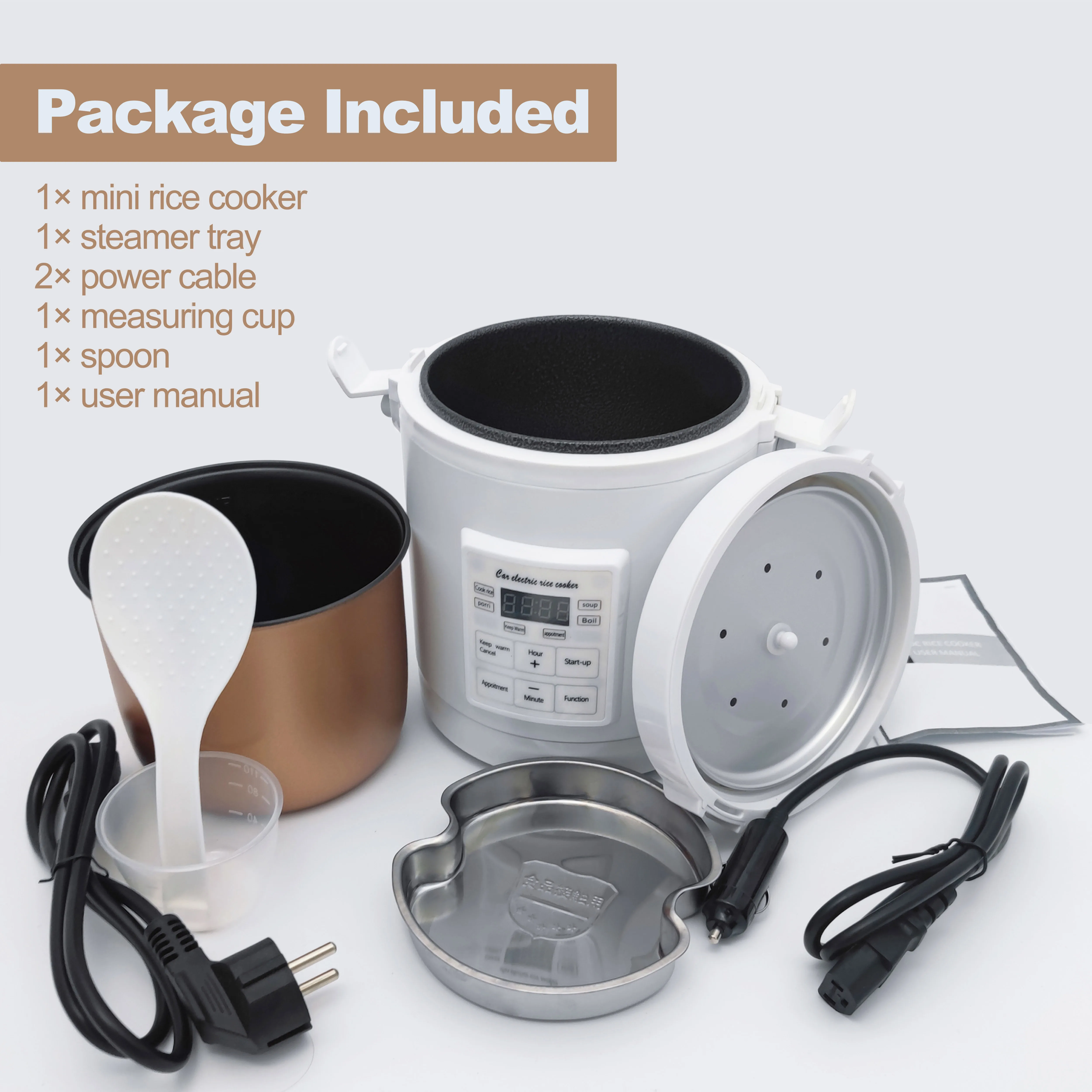 หม้อหุงข้าวมาใหม่ที่ใช้ในรถยนต์และรถบรรทุก 12v ถึง 24v สําหรับบ้าน 220V เพียงพอสําหรับสองคน