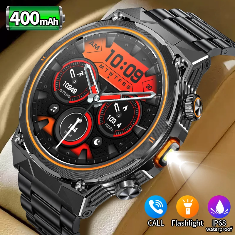 

LIGE Smart Watch 1.46 Flashlight Outdoors Multi-Sports Fitness Tracker Men BT Wireless Calling 400Mah Large Battery Smartwatch