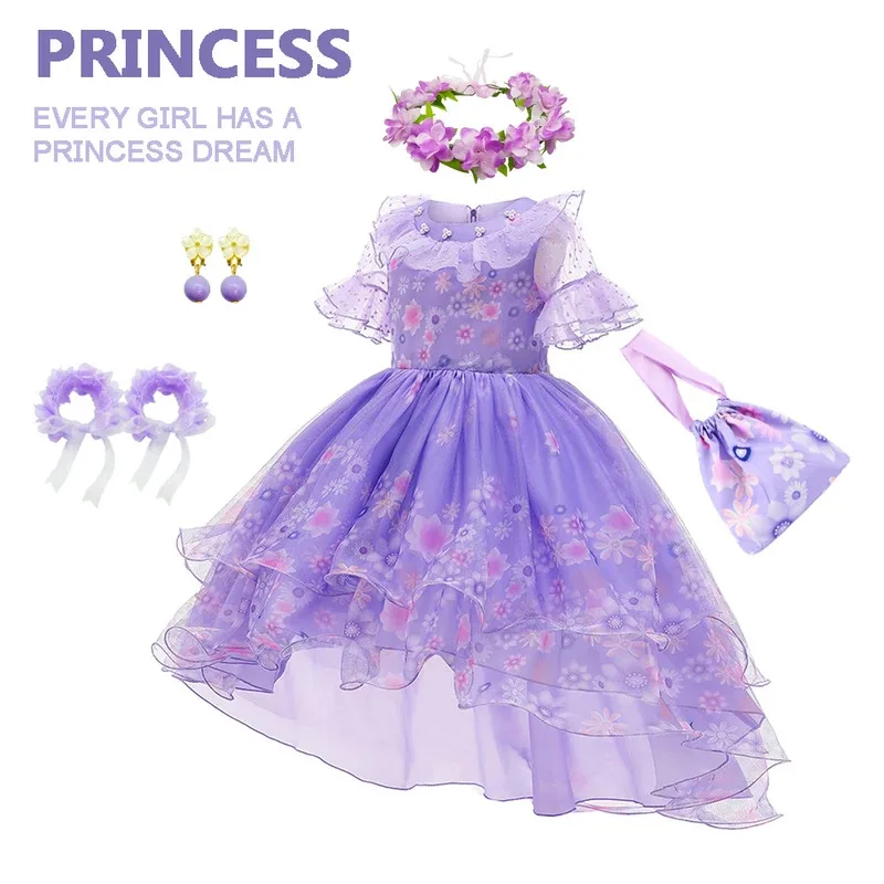 

Princess Costume Girls Isabella Costume Fluffy Purple Layered Frock Carnival Halloween Christmas Birthday Party Mesh Outfit