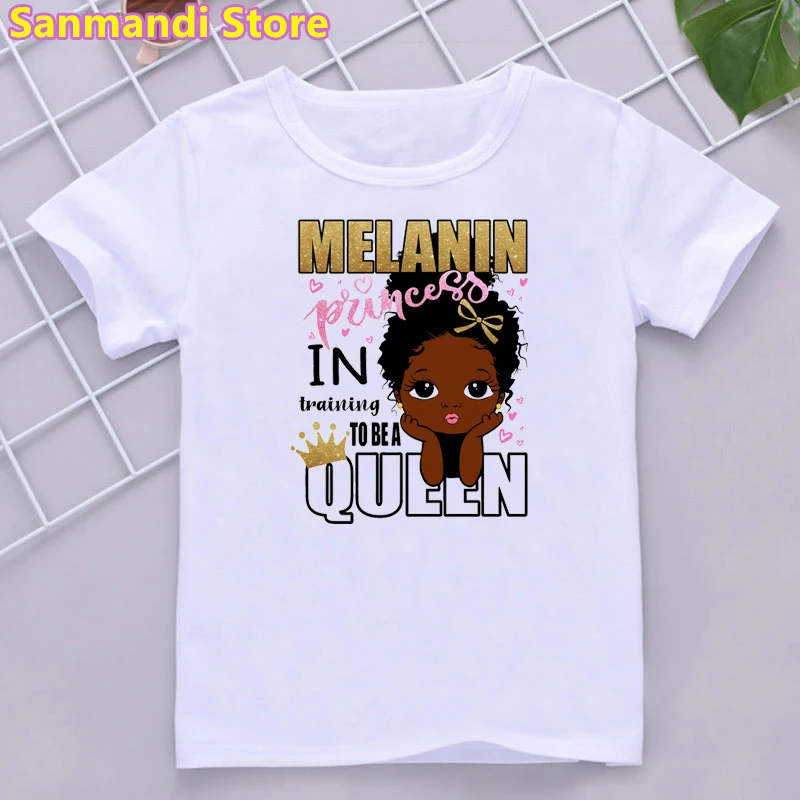 New Cute Kids Clothes Melanin Princess In Training To Be A Queen Letter Print Tshirt for Girls  Shirt Summer Fashion T-Shirt