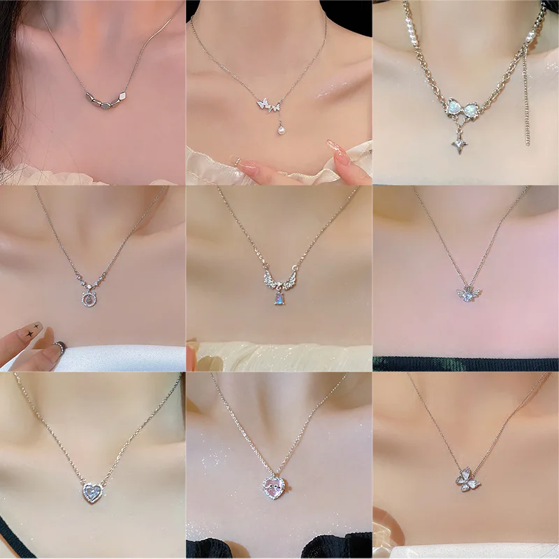 

Titanium Steel Necklace for Women Luxury Pearl Butterfly Pendant Clavicle Chain Jewelry Accessories