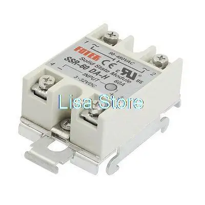 SSR-60DA-H DIN Rail Mount Single Phase Gray Solid State Relay SSR 60A 3-32VDC 90-480VAC