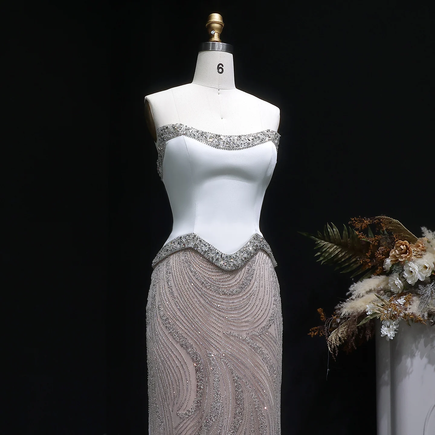 Sharon Said Luxuriöse Perlenbesetzte Meerjungfrauen-Abendkleider für Damen, Trägerlose Pailletten-Ballkleider SS790, Maßanfertigung – Detail 6