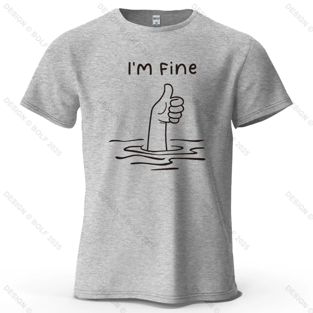 I'm Fine Lustiges bedrucktes Herren-T-Shirt aus 100 % Baumwolle, übergroße, minimalistische Cartoon-Grafik-T-Shirts für Damen, Tops, T-Shirts, Streetwear
