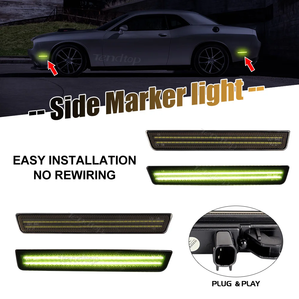 Car Green  LED Front Rear Side Marker Light LED Side Red Driving Light Indicator Lamp for Dodge Challenger 2015-2023