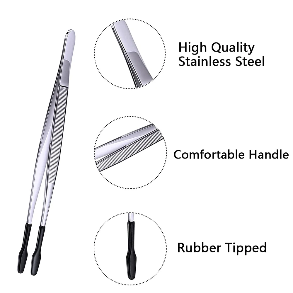 2 Pcs Rubber Tipped Tweezers Soft Tipped Tweezers PVC Coated Soft Flat Tip Lab Industrial Hobby Craft Tweezers Tools