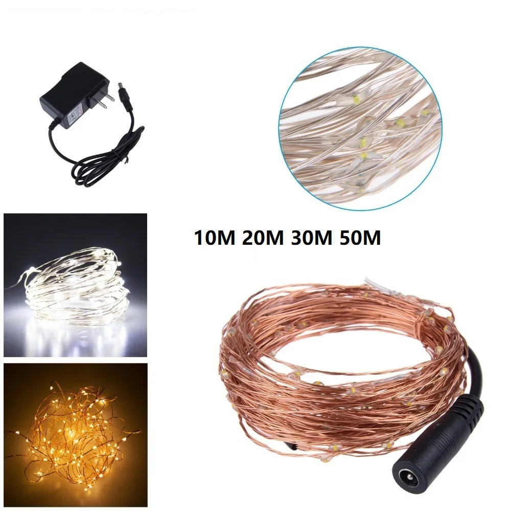 12V 10M 100 Led Copper Wire Led String Fairy Lights Lamp With US/Eu Plug Adapter For Decoration Led String Lights