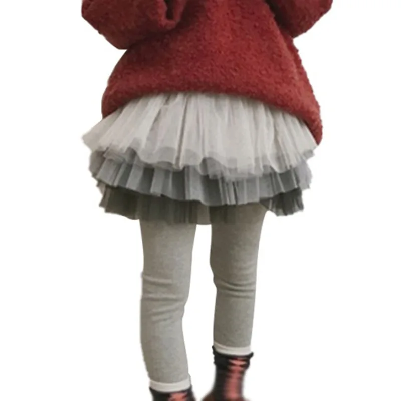 Girls Tutu Skirt Leggings Ruffle Tulle Skirt Skinny Layered Skirt Pants Gradient Color Tights Pantskirt 2-8T