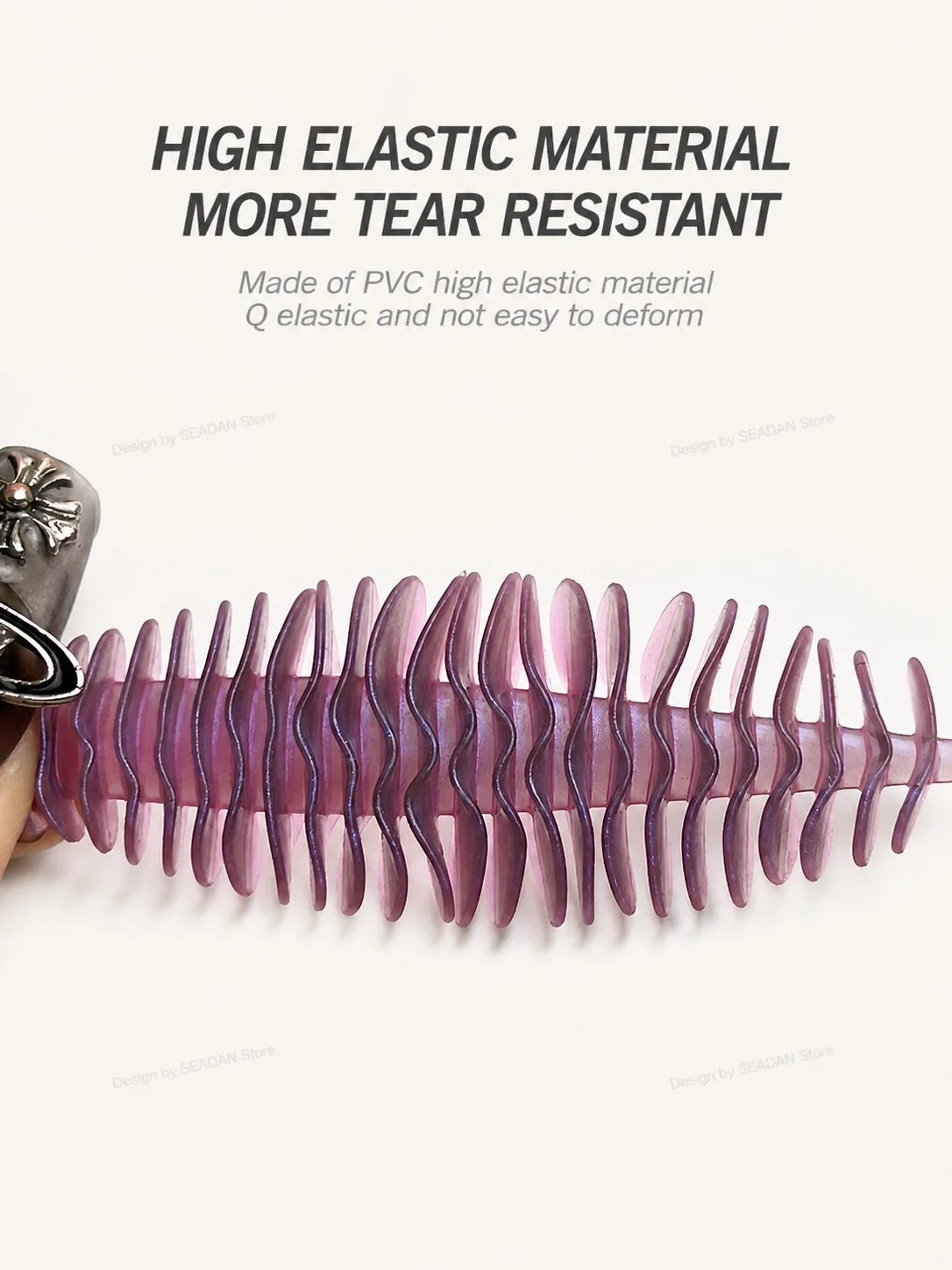 Hopeblaze Needle Tail Soft Worm Lures, 5 Stück, gerippter, flacher Blatt-Raupenköder mit Schweinehautduft, verschiedene Größen für Barsch, Brassen, Süßwasser – Detail 6