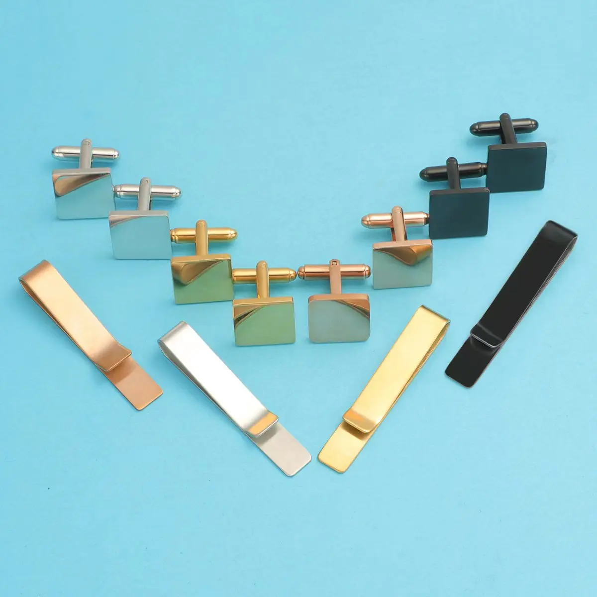 High Quality Stainless Steel Mirror Polish Round Square Cufflinks and Tie Clip Set For DIY Jewelry Making Accessories