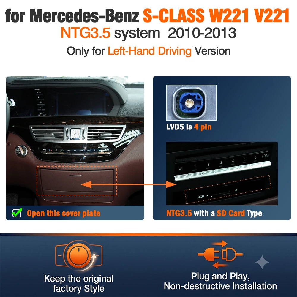AUTOTOP 10.25 inch Linux multimediaspeler voor Mercedes-Benz S-Klasse W221 V221 2005-2013 NTG3.0 3.5, behoudt originele fabrieksstijl, realtime toerentellerweergave, touchscreen autoradio, draadloze