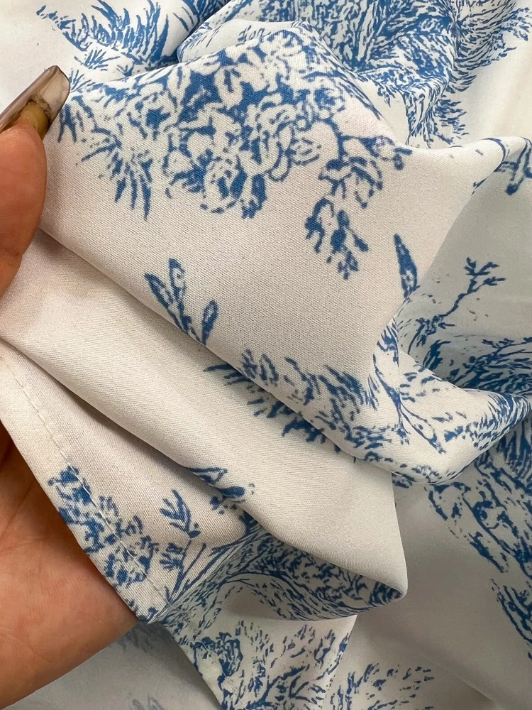 French Blue Floral Dress Women Sexy Backless Bow Printed Long Dresses Ladies Summer Vintage A-line Beach Dress Vestidos