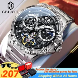 GELATU TOP Automatic Mechanical Men's Watches 24 Hours Chronograph Moon Phase Waterproof Skeleton Original Men's Wristwatches