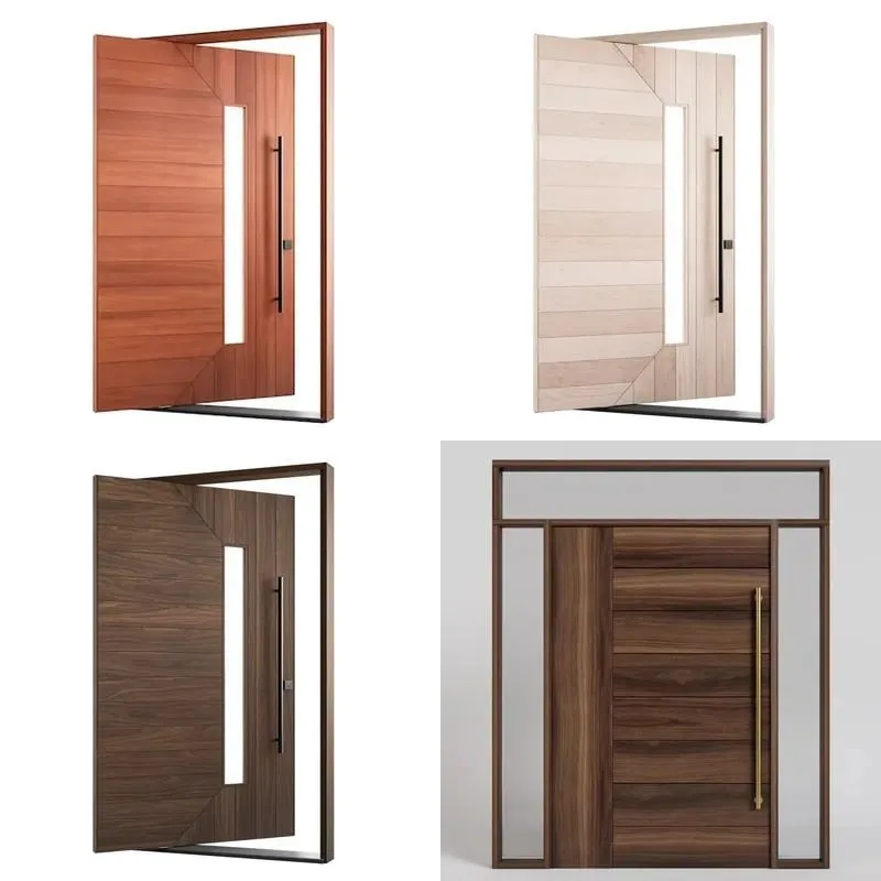 Modern Heavy Duty Wooden Pivot Door for Entrance Solid Wood Front Door Contemporary Design High Security Main Entry Door