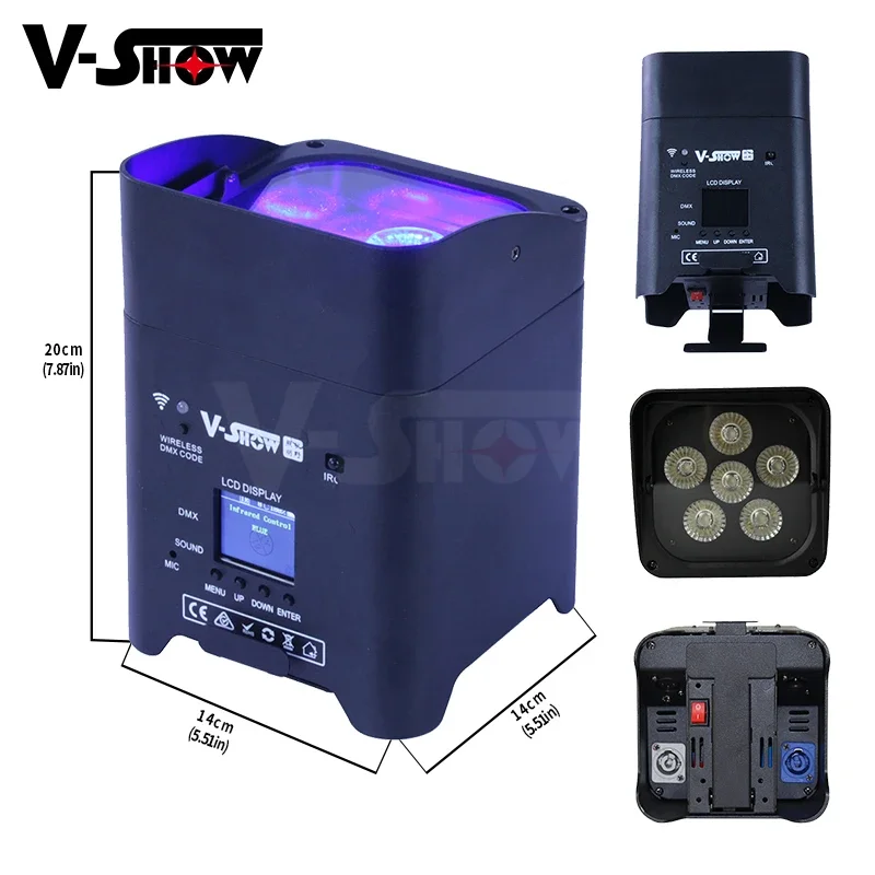 VSHOW WBRF0606 Battery Powered Uplights 6pcs with case Stage Wash Light 6pcs 18w Flat DMX Wireless Battery Powered led Par